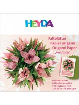 Set 64 hartii pentru origami (Rosa-Grun) Heyda