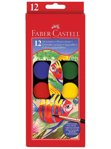 Acuarele copii set 12 x 30mm + pensula Faber Castell 15100