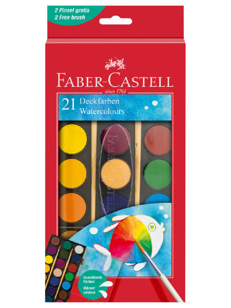 Acuarele copii set 21 x 30 mm + pensula Faber Castell 125021