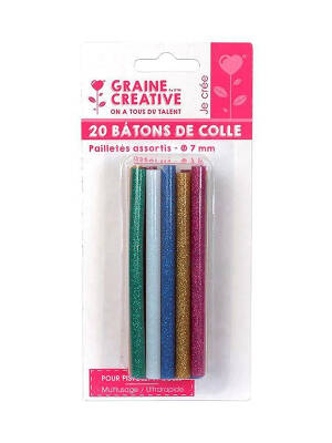 Set 20 batoane adezive cu glitter Ø 7 mm, Graine Creative 228302