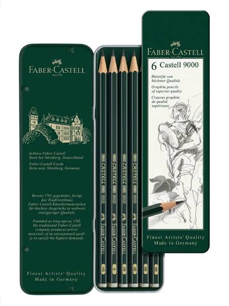 Set 6 creioane grafica Castell 9000, Faber Castell 119063